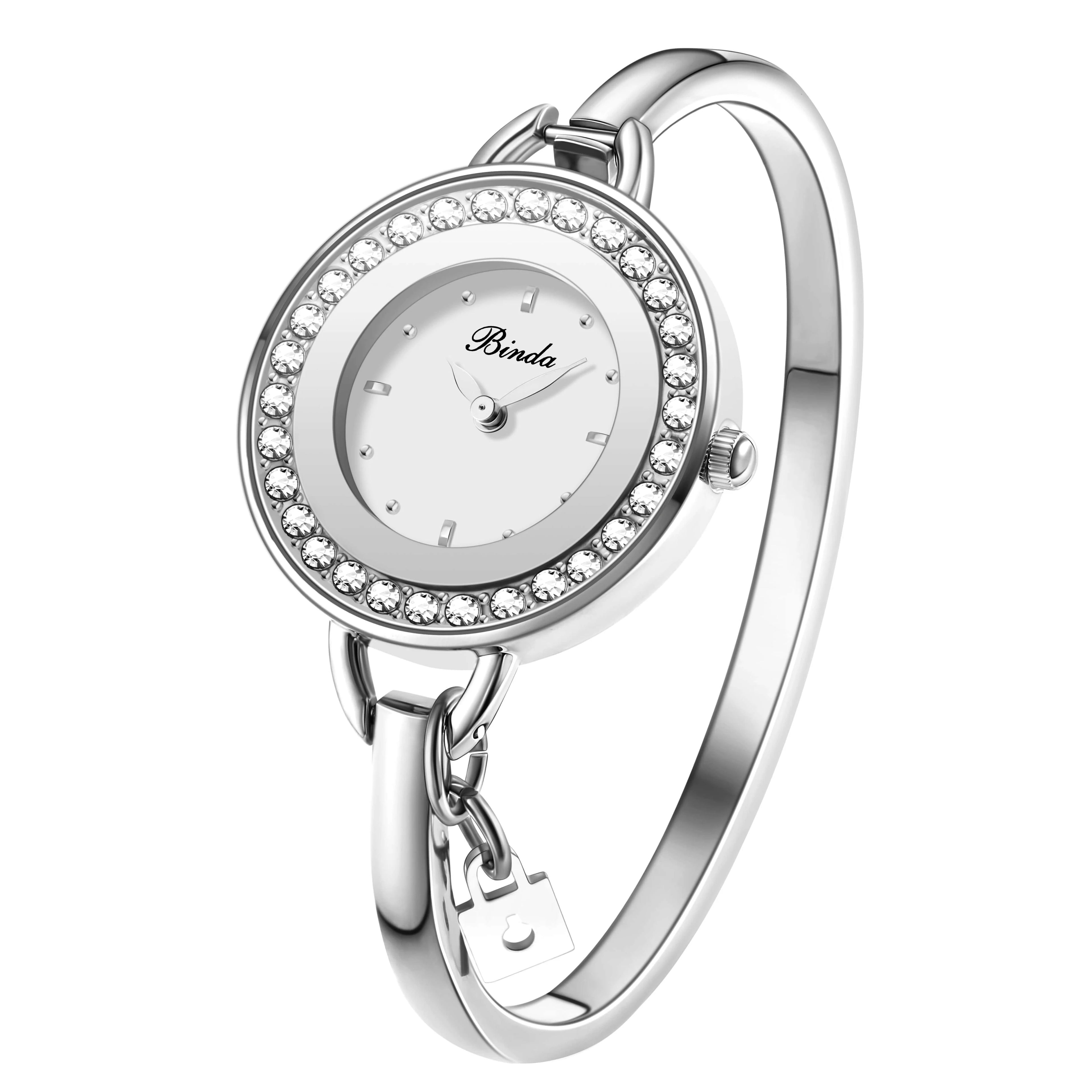 Binda Women’s Elegant Waterproof Quartz Watch – Rainbow Gold Stainless Steel Bracelet, Round Delicate Dial