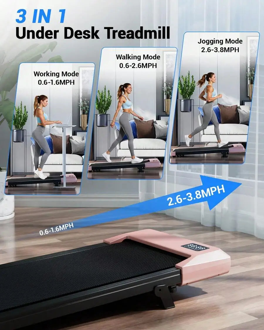 Foldable 6% Slope Under Desk Treadmills 2.5 HP Quiet Walking Pad Portable Remote Control LED Display 300LBS Exercise Walkingpad
