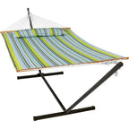 Double Hammock for Two with Stand - 350 lbs Capacity, 12-Foot Stand, Blue & Green