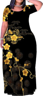 Plus Size Maxi Dress for Women Summer Casual Short Sleeve Tshirt Dresses with Pockets (XL-6XL)