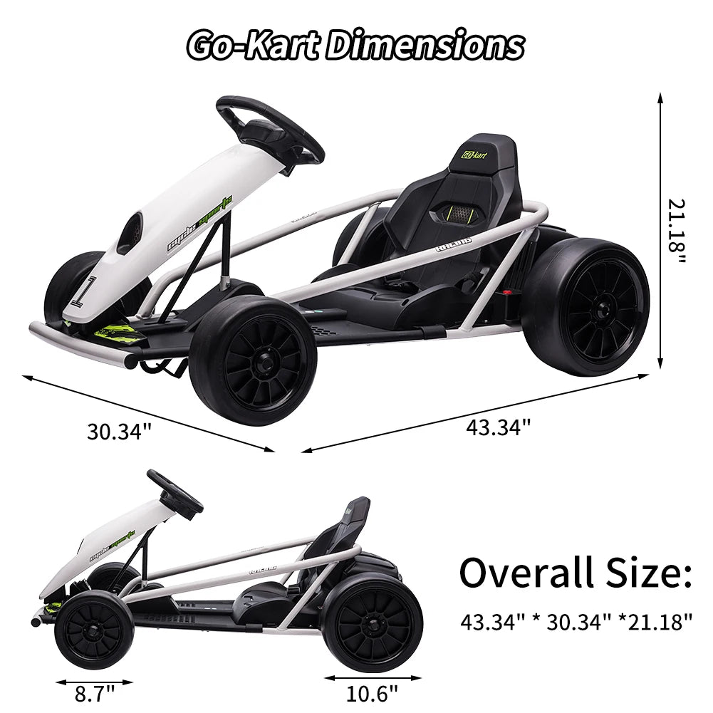 24V Electric Go Kart Drift Car for Kids 8-12, Ride On Racing Toy with Dual 300W Motors/8 MPH High Speed/Music, Outdoor Fun Gift