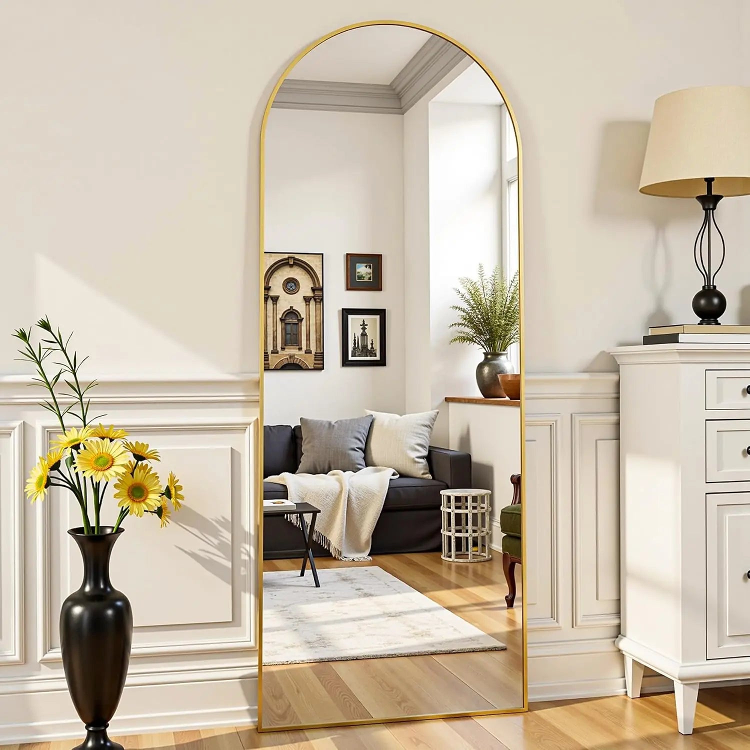 Arched Full Length Mirror 58 x 18 Inch, Full Body Mirror with Stand, Standing Hanging or Leaning Against Wall,, Customized