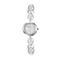 Women's faux pearl beaded bracelet watch, adjustable sliding clasp strap, quartz analog dial, faux diamond embellishments, Arabic numeral markers, stylish and exquisite, a perfect gift for girls and women