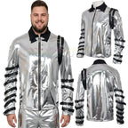 A person named Michael imitates costumes cosplay costumes performance costum silver leather jackets Halloween stage costum