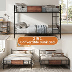 Full Over Full Bunk Bed Detachable Metal Bunk Bed Frame with Higher Guardrail Ladder Under Bed Storage for Dormitory Kids' Room
