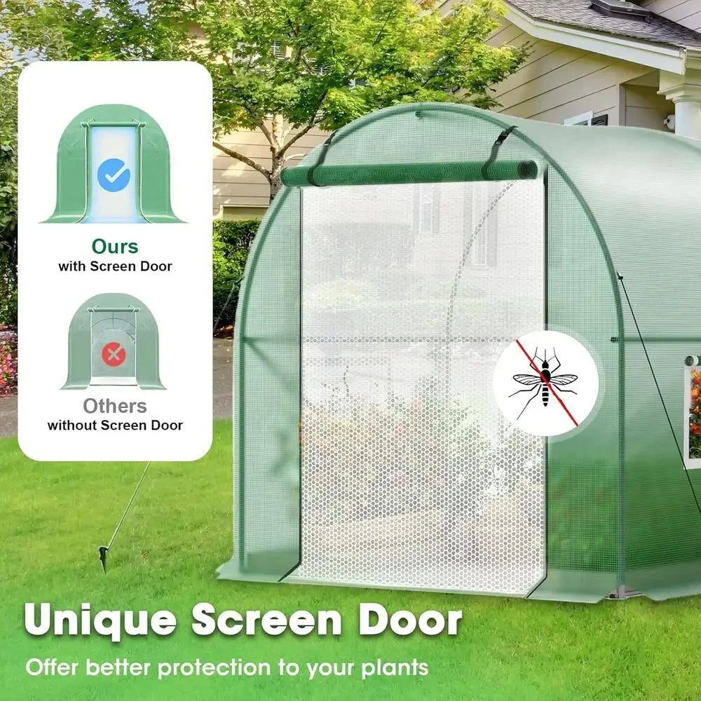 10x7x7 Heavy-Duty Walk-In Greenhouse with Portable Plastic Cover and Watering System