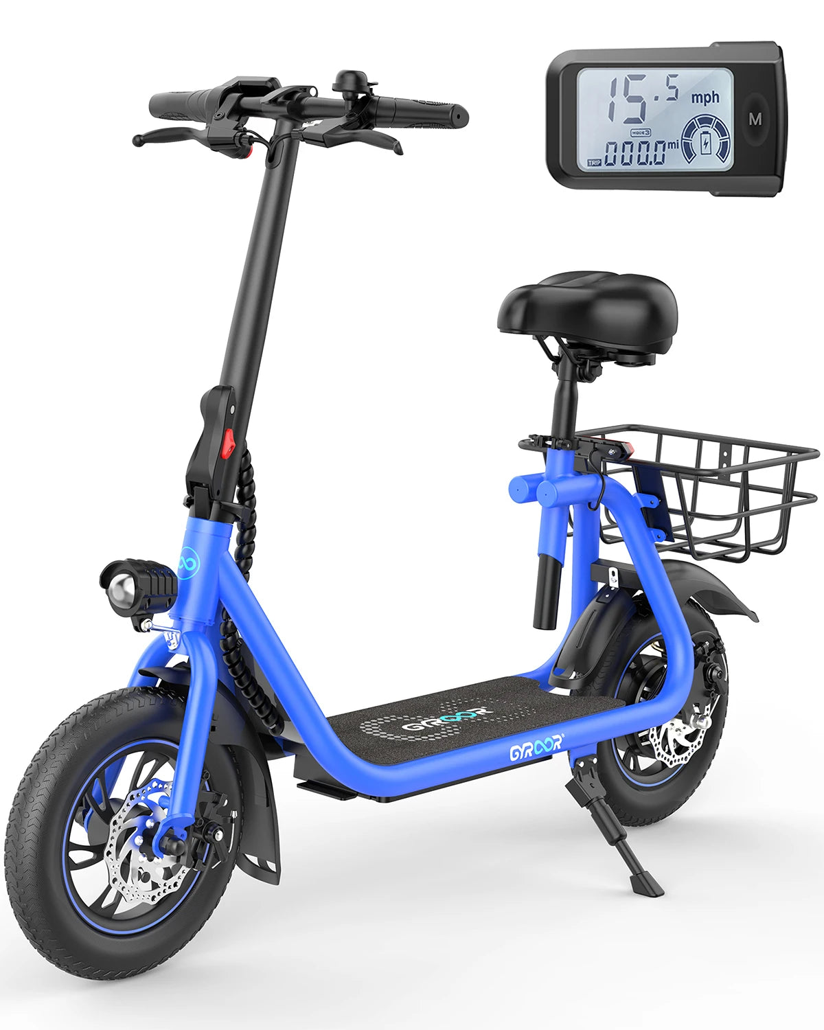 Gyroor Adult Electric Scooter with Seat – 450W Motor, 15-Mile Range, 16 MPH, 12" Tires, Rear Basket, UL2272 Certified, Adjustable Seat for Commuting & Errands