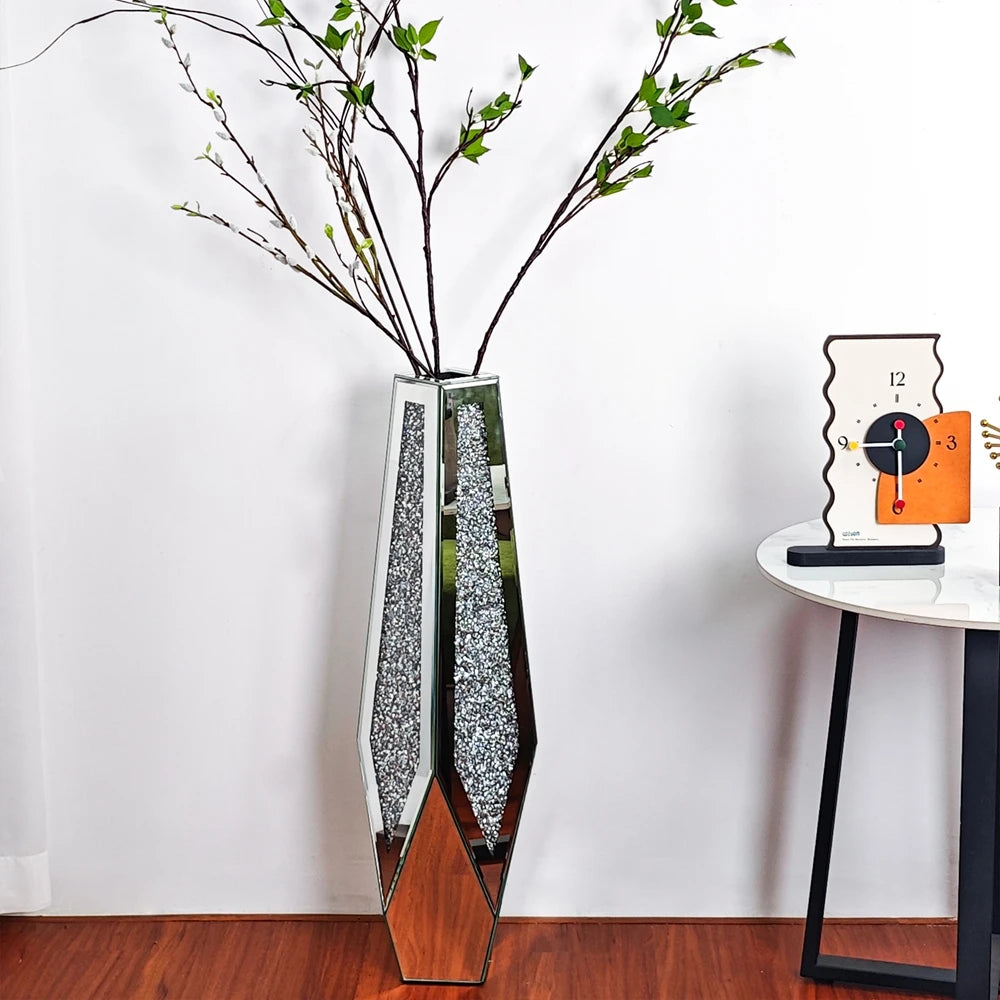 Crushed Diamond Mirrored Flower Vase Standing Large Size