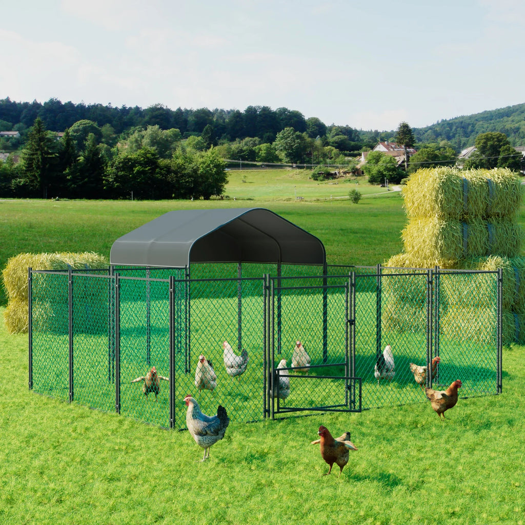 Large Metal Chicken Coop Cage Chicken Run with Waterprrof Cover Walk-in Cage Kennels Poultry House for Outdoor Hens Ducks Gooses