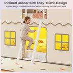 Twin Over Twin Bunk Bed with Play Curtain, LED Lights, Metal Frame, Inclined Ladder, Guardrail, Space-Saving Design
