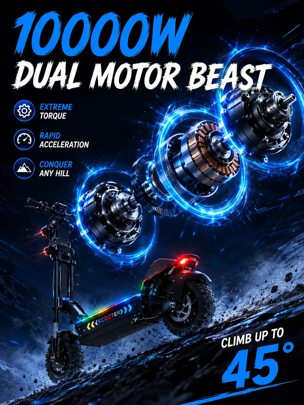 Gleeride A7 MAX 13" Off-road Electric Scooter 2*5000W Motors 72V 50Ah Battery(New Update)
