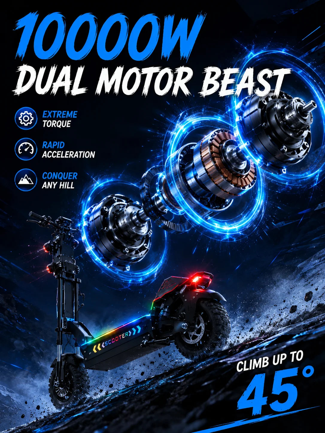 Gleeride A7 MAX 13" Off-road Electric Scooter 2*5000W Motors 72V 50Ah Battery(New Update)