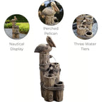 4-Tier Brown Cascading Waterfall Fountain, Durable Outdoor Pier Post Design