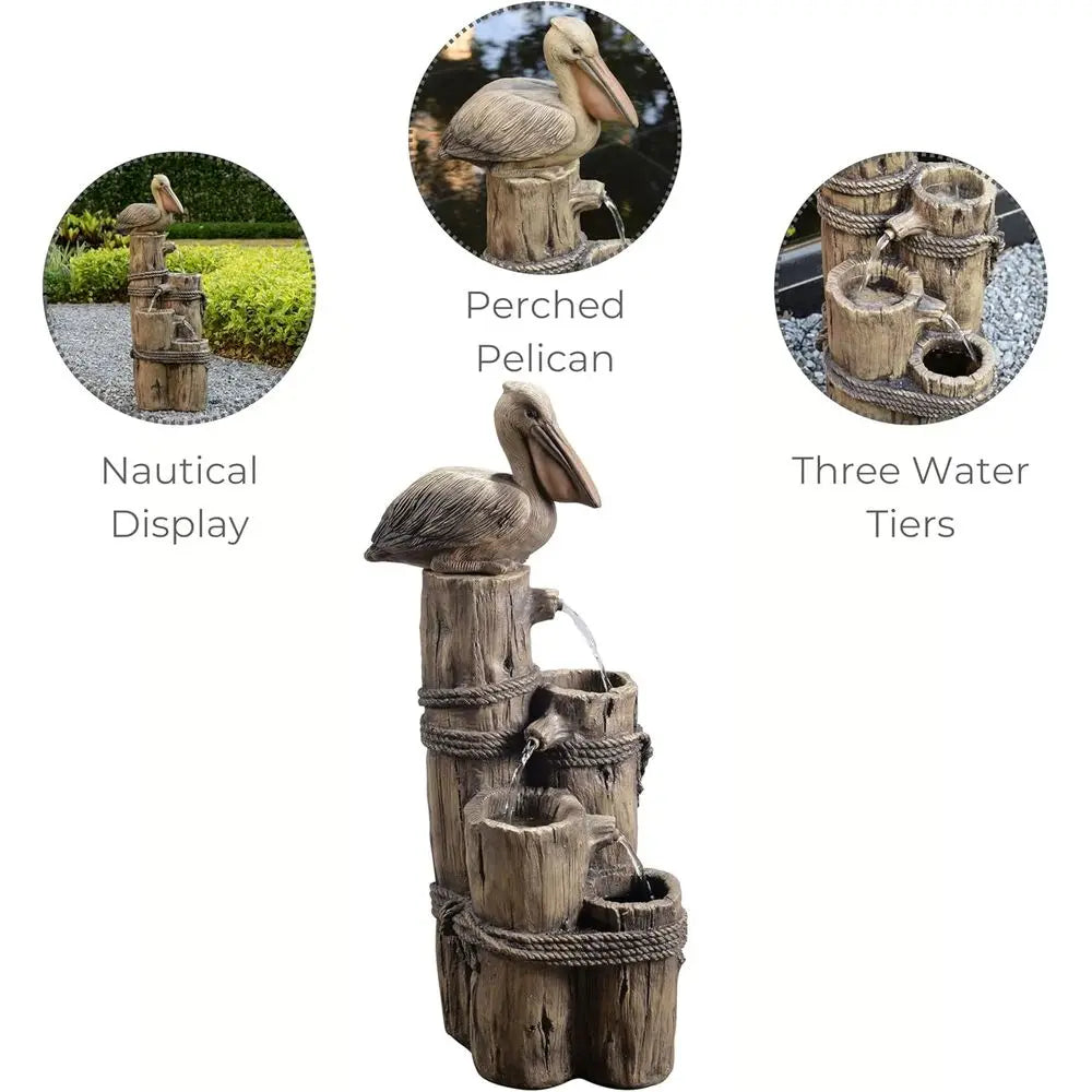4-Tier Brown Cascading Waterfall Fountain, Durable Outdoor Pier Post Design