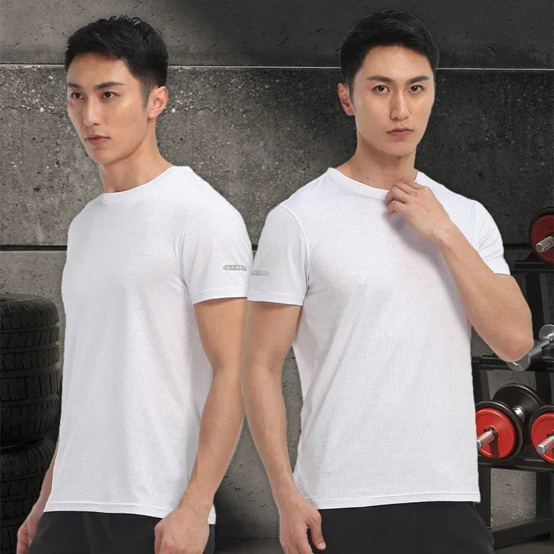 Summer Men Athletic Short Sleeve Dry Fit Sport T Shirt Polyester Breathable Gym Yoga Golf Workout Daily Top
