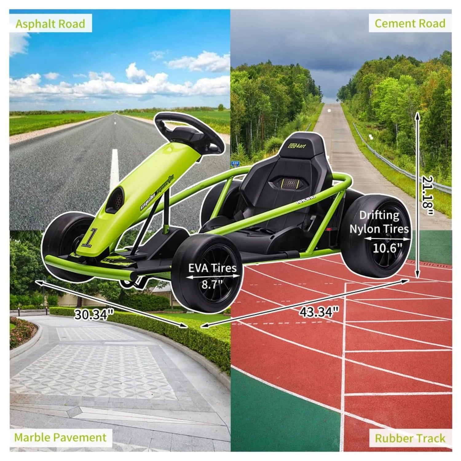 24V Electric Ride-On Go Kart for Kids – Dual 300W Motors, 8MPH High-Speed Drifting, Slow Start, Music & Horn, Max Load 175lbs, Outdoor Four-Wheel Racing Toy, Gift for Ages 8-12