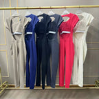 Women's One-piece Yoga Jumpsuit Short Sleeve Open Back Slim Fit Sports Outfit Tights Quick-drying Hip Lift Gym Fitness Clothes
