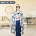 Wearable Blanket Compact Pillow 2-in-1, Lap Blanket Poncho with Button Plaid Throw Cushion for Home Office Sofa