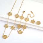 Simple 316L Stainless Steel Flower Five Leaf Necklace Bracelet Earrings 18K Gold Plated Jewelry Set for Women Girl Gift Clover
