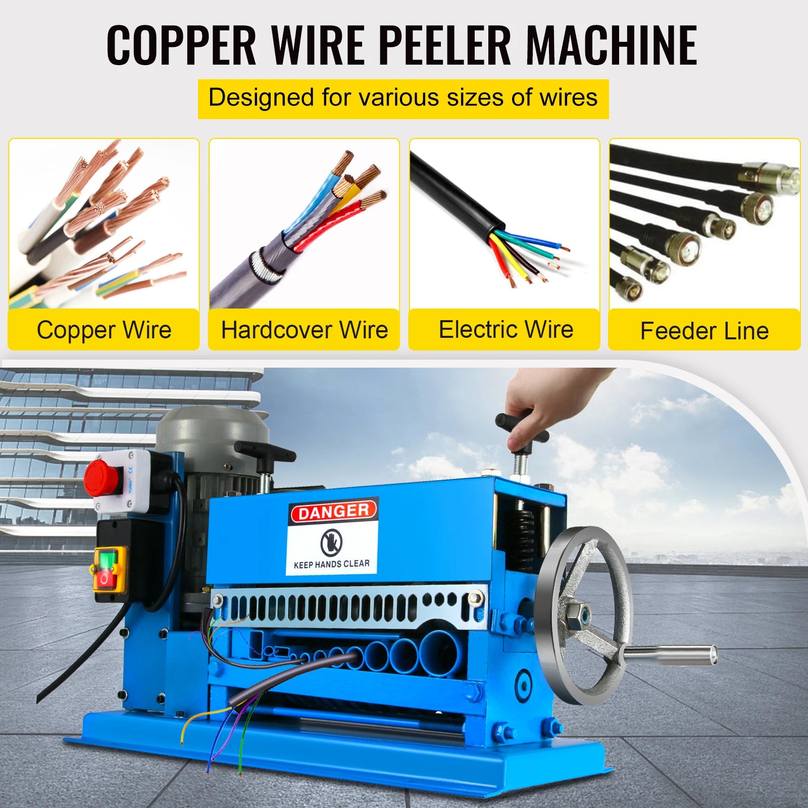 SucceBuy Electric Wire Stripping Machine 370W 1.5mm-38mm Cable Stripper Peeling 11 Channels & 10 Blades Removing Plastic Rubber