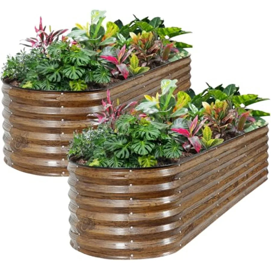 Galvanized Raised Garden Bed Outdoor- 2PCS 8x2x1.4ft Oval Steel Raised Beds for Gardening Metal Planter Box with Protective Str