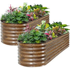 Galvanized Raised Garden Bed Outdoor- 2PCS 8x2x1.4ft Oval Steel Raised Beds for Gardening Metal Planter Box with Protective Str