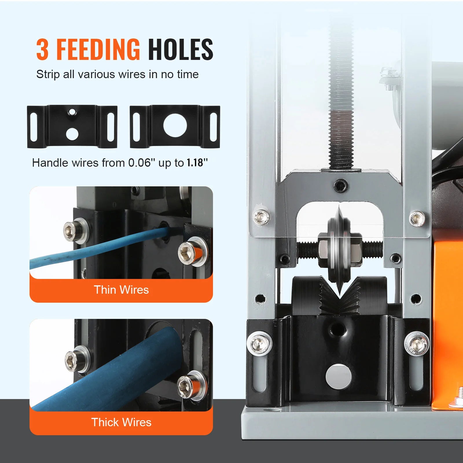SucceBuy Electric Wire Stripping Machine 1.5-25mm Cable Stripper 180W 60ft/min 3 Feeding Holes Wire Peeler Scrap Copper Recycle
