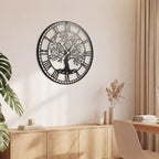 Large Wall Clock, 27” Tree of Life Big Metal Clock, Non-Ticking Decorative Clock