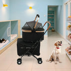 Black Two-Tier Dog and Cat Stroller, Foldable Stroller Dog Buggy Small Dogs, for Small and Medium-Sized Hu