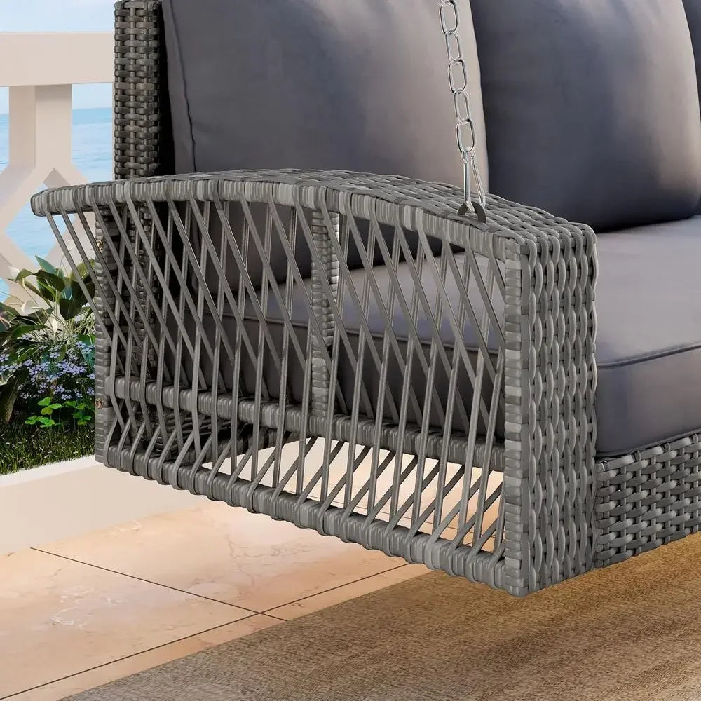 Outdoor Wooden Porch Daybed Swing, Patio Garden Swing Bench, Gray 69
