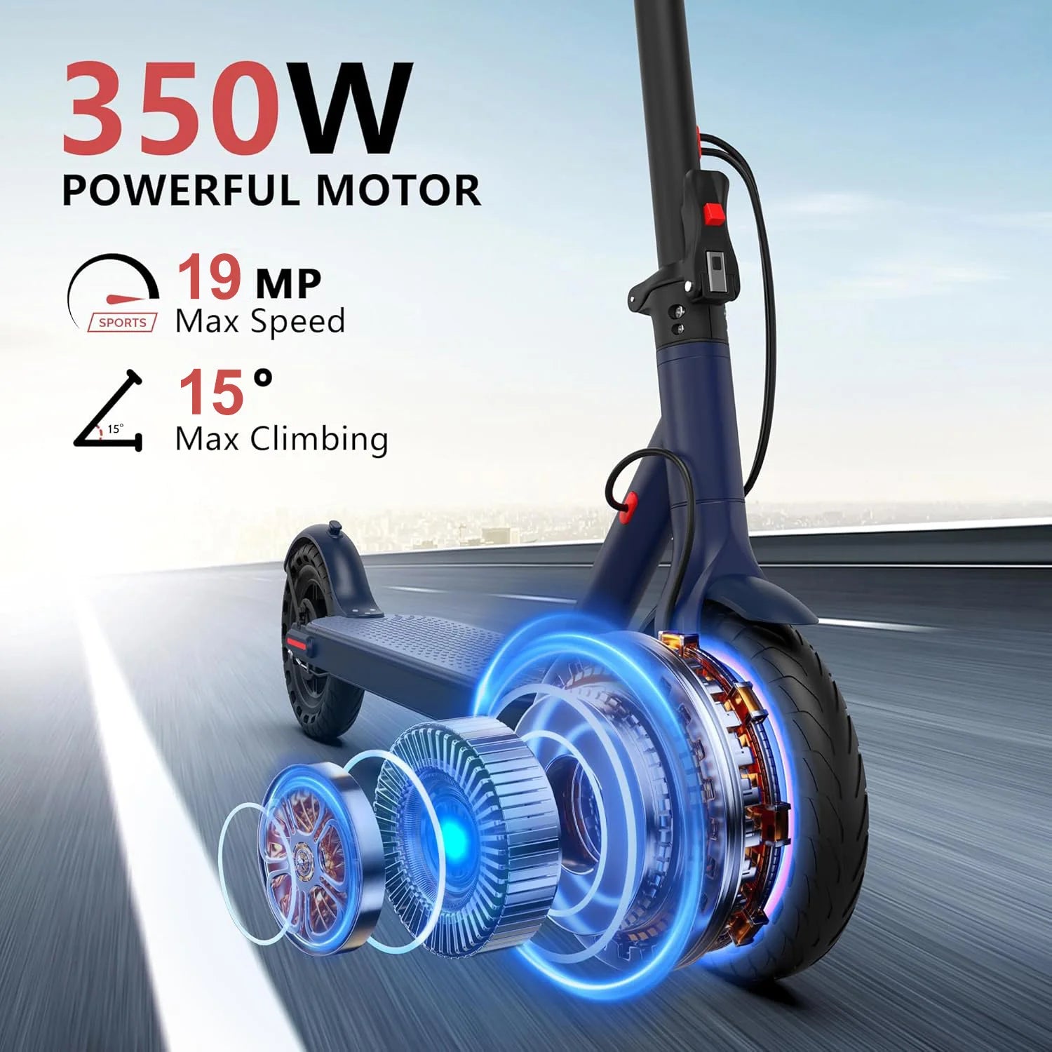 8.5'' Electric Scooter 350W Motor 36V 10.5Ah Battery 19mph Max Speed 21miles Max Range Smart APP Control Scooter Shock-absorbing Anti-skid Folding Waterproof E-Scooter for Adults