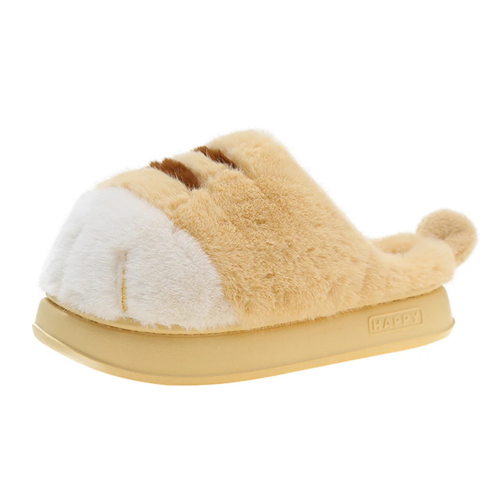 3D Cat Paw Plush Slippers Warm Slip-on House Shoes Comfortable Fluffy Home Slippers Anti Slip Cute Paw Slippers for Men Women