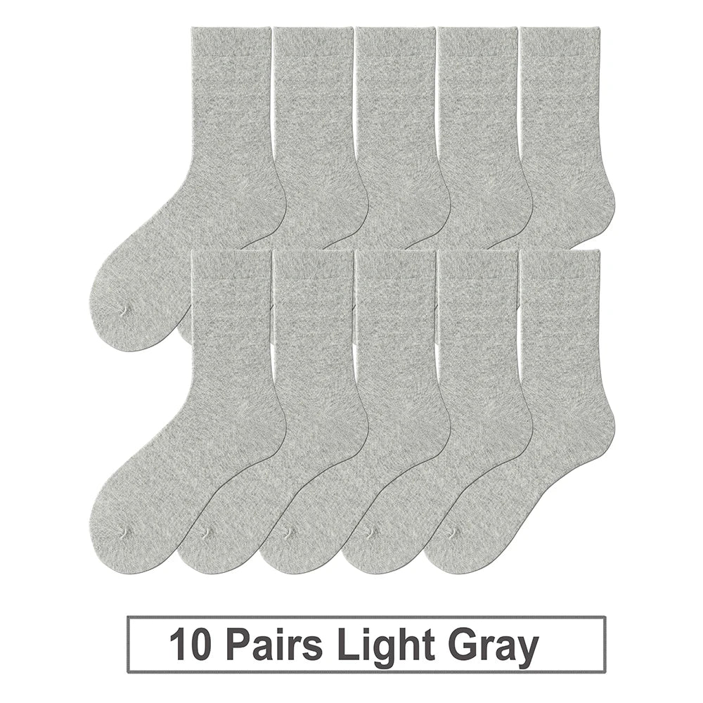 10 Pairs New Men's Cotton Socks Black Business Men Socks Soft Breathable Autumn Spring for Male White US6-10