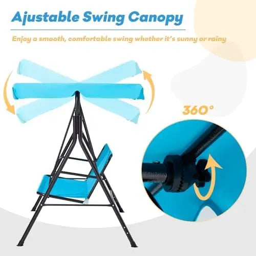 3 Seat Patio Swing, Outdoor Swing with Removable Cushions, Porch Swing with Adjustable Canopy for Backyard, Porch