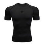 Summer Men Athletic Compression Short Sleeve Running T Shirt Elastic Polyester Quick Dry Gym Workout Fitness Top