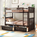 Espresso Twin Over Twin Bunk Bed with Storage Drawers, Convertible Design