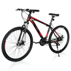 26 Inch 21 Speed Red Black Explorer Mountain Bike High Carbon Steel Frame Shock Absorbing Front Fork Mechanical Disc Brake MTB