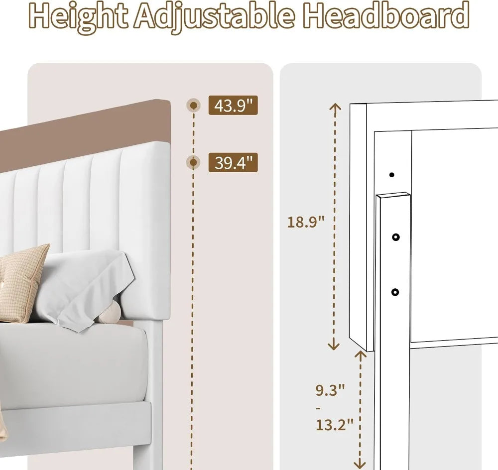 Queen Size Platform Bed Frame with Upholstered Headboard, Velvet, Height Adjustable, No Box Spring Needed, Easy Assembly