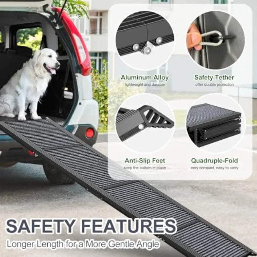 Dog Ramp for Car: 63 Long 17 Wide Portable Folding Ramp for Large Dogs, Non-Slip Rug Surface, SUV/Truck Use, Supports up to 250