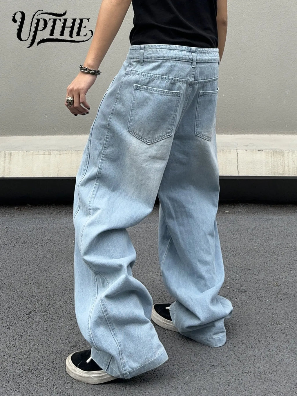UP.THE Y2K Vintage Men's Wide Leg Loose Blue Jeans, Comfortable Versatile Baggy Denim Trousers for Office, Commute & Street Wear