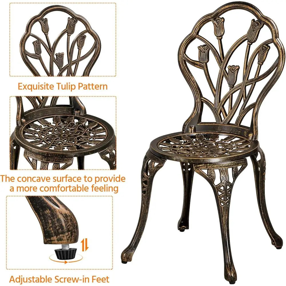 Patio Bistro Sets 3 Piece, Outdoor Rust-Resistant Cast Garden Table and Chairs, Bronze