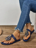 Women's Flat Sandals, New Fashion Metal Trident Decorated Flip Flops, Outdoor Casual Lightweight Slipper