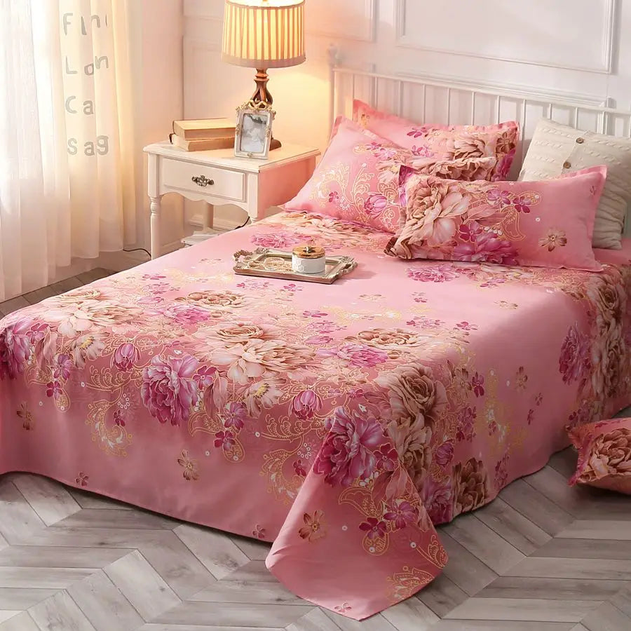 3pcs/Set Home Textile Bed Sheet Set with Pillowcases Cotton Material Lovers Room Bedding Room Flat Sheet
