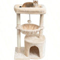 Small Cat Tree For Indoor Cats, Kittens Condo With Scratching Post And Board, Modern Activity Tower With Cradle, Beige