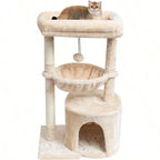 Small Cat Tree For Indoor Cats, Kittens Condo With Scratching Post And Board, Modern Activity Tower With Cradle, Beige