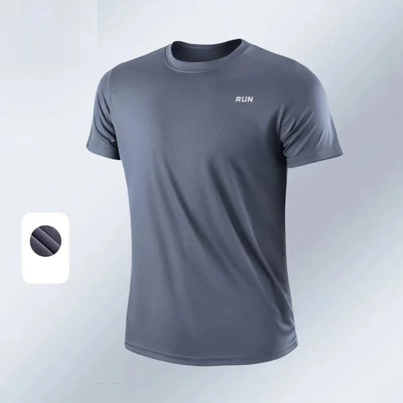 Summer Men Athletic Solid Round Neck Short Sleeve T-Shirt Polyester Quick Dry Breathable Lightweight Gym Running Bodybuilding Training Football Sport Tops