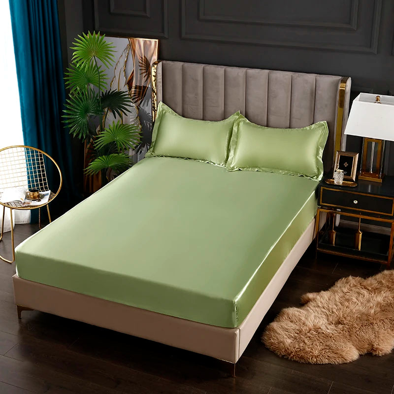 Solid Color Fashion Satin Fitted Sheet Rayon Mattress Cover with Elastic Band Bed Sheet for Bedding 140x200 160x200