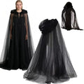 Halloween Medieval Hooded Cloak 3-Layer Chiffon Gothic Witch Cape for Adults and Teens, Unisex Cosplay Costume