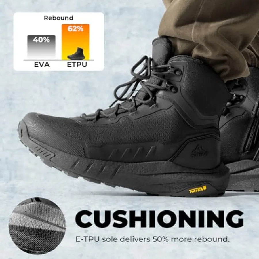 NORTIV 8 Men's Tactical Hiking Lightweight Cushion Sole for Work All Day Side Zipper Motorcycle Combat Military Boot Arch Suppo