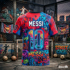 Kids Unisex Argentina Messi #10 Graffiti Soccer T-Shirt Quick Dry Breathable Football Training Jersey World Cup Fan Commemorative Tee
